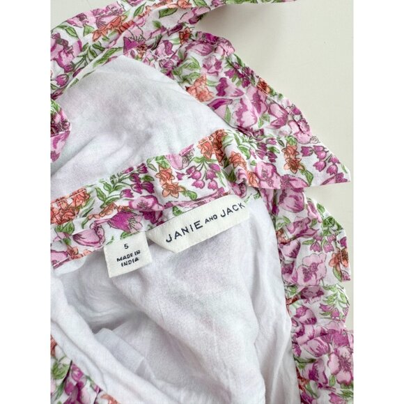 Girls' JANIE AND JACK Pink Floral Cotton Poplin Ruffle Asymmetric Dress, Size 5Y - Picture 7 of 10